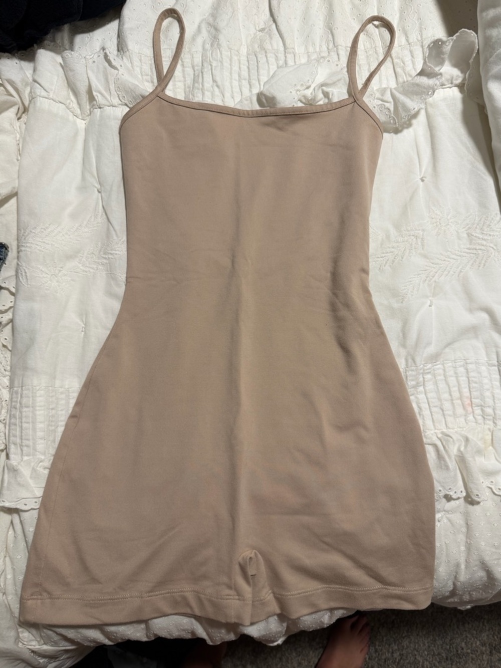 ARE YOU AM I Beige Spaghetti Strap Romper